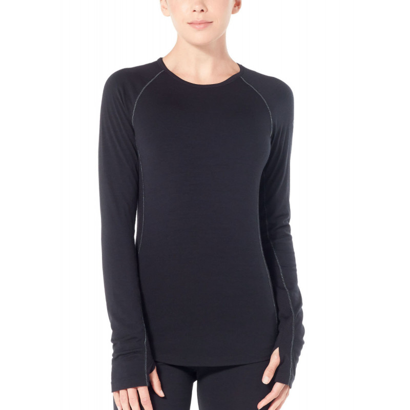 Tee Shirt Laine Merino Femme Ml Zone Crew Noir Icebreaker