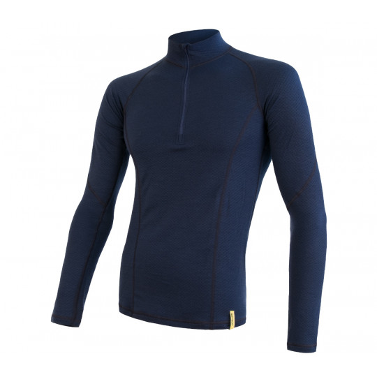 Tee-shirt homme laine Mérinos DOUBLE FACE 1/4 ZIP deep-blue SENSOR