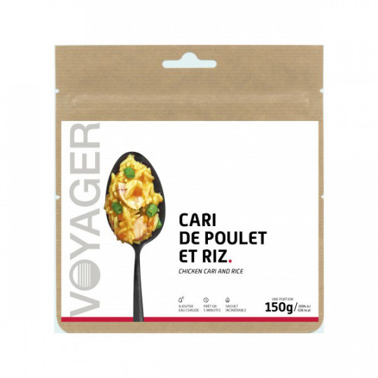 Repas Lyophilisé Cari de Poulet et Riz 150g - 635 Kcal - Voyager Nutrition