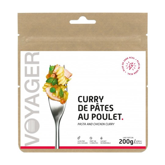 Repas Lyophilisé Curry de Pâtes au Poulet 200g - 1025 Kcal - Voyager Nutrition