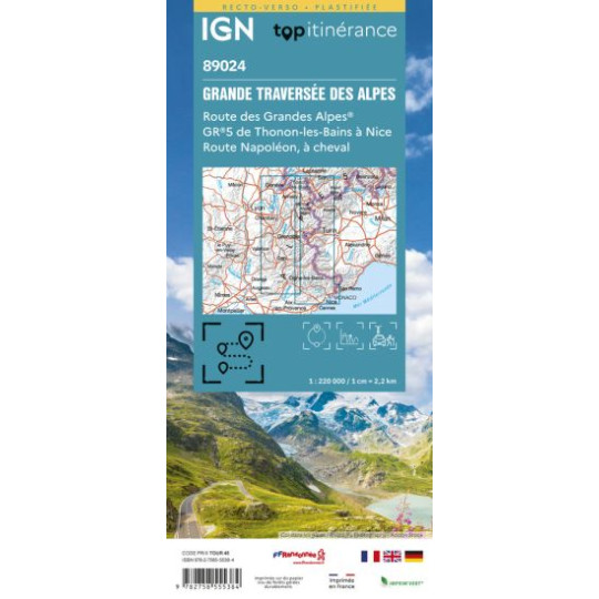 Carte IGN plastifiée de la ROUTE DES GRANDES ALPES 1/220000 GR5 Route Napoleon