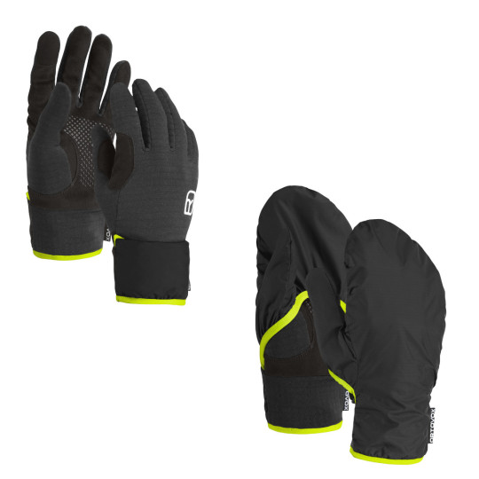 Gants 2 en 1 ski de rando FLEECE GRID COVER GLOVE black-raven Ortovox 2025